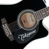 Sticker takamine plateado en guitarra